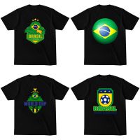 เสื้อยืดคอกลม พิมพ์ลาย Gyj Brazil World Cup 2022 Qatar Design 1 สีดํา สีขาว สําหรับผู้ชาย และผู้หญิง