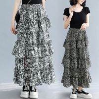 【CC】✕♠   3029 Skirts Multilayer Pleated Skirt Ankle-length Loose Split Waisted Floral