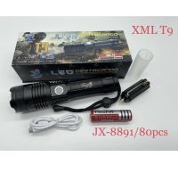 ไฟฉายแรงสูง ไฟฉายซูม XML T9 JX-8891 / JX-8890 USB ราคาถูกสุด ชาร์จ USB (แถมถ่านชาร์จ1ก้อน) สว่างมาก แข็งแรง ทนทาน ปรับไฟได้5ระดับ แสงสีขาวให้แสงสว่าง