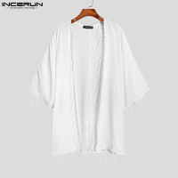 [สมบูรณ์แบบ] INCERUN Mens Longline Shiny Jackets Tassels Cardigan Kimonos (สไตล์ตะวันตก) #3