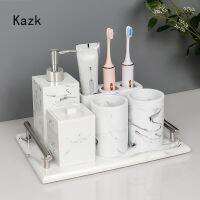 【jw】❦▣☏  Luxuoso Resina De Tinta Branca Banheiro Decoração Acessórios Upscale 5 Piece Toothbrush Holder Bandeja Do Chuveiro