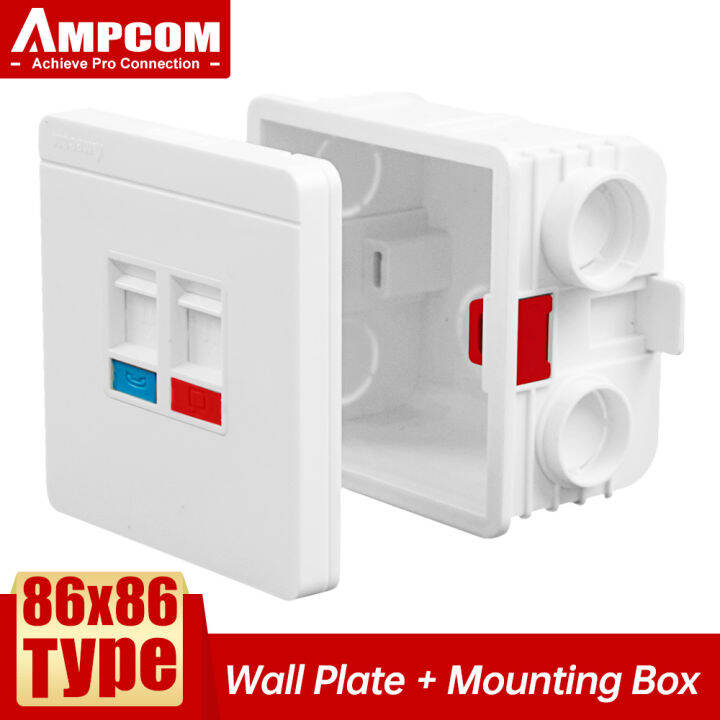 86type Wall Faceplate With Mounting Junction Box , Networking Telephone Socket Outlet