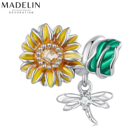 Madelin Charm S925 Platinum ชาร์มเงินแท้ชุบทองคำขาว ชาร์มดอกทานตะวัน ชาร์มดอกไม้ ชาร์มสร้อยข้อมือ จี้สร้อยคอ