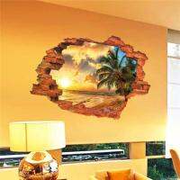 【cw】 shipping:3D Broken Wall Scenery Seascape Trees Household Adornment Can Remove The Stickers