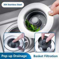 304 Stainless Steel Kitchen Sink Dish Pop-Up Drain Core Removable Basket Strainer Plug Deep Waste Sealing Filter Hair Catcher