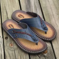 2022 New Summer Handmade Leather Slippers Trendy Fashion Mens Flip-Flops Outdoor Breathable Comfortable Men And Simple Sandals