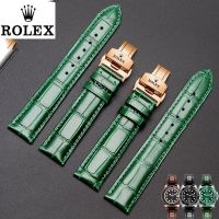 HOT ； Rolex สายนาฬิกาข้อมือสายหนังสีดําสีเขียวสําหรับผู้ชาย 20 มม.