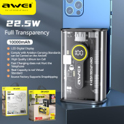 Awei P165K 22.5W Trong Suốt Fast Charging Power Bank PD20W 10000mAh