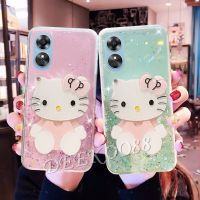 เคสโทรศัพท์ OPPO A78 A58 4G 2023ใหม่เคสนิ่มลายการ์ตูนน่ารักสำหรับ OppoA78พร้อมที่ใส่แมวสีชมพูน่ารักขาตั้งกระจก OPPOA58เคสโทรศัพท์