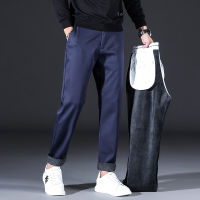 2021 Winter New Mens Warm Casual Pants Business Fashion Fleece Thick Plaid Trousers Office Stretch Pants Male Brand Blue Black