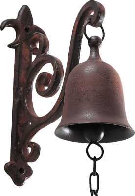 DECONOOR Vintage Cast Iron Dinner Bell as Entry Door Bell, Outside Hanging Decor or Indoor Decoration Wall Antique Farm and Front Gate Bell, Brown
