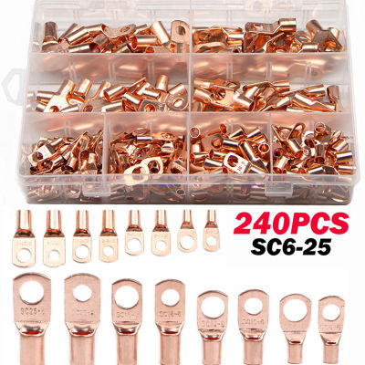 60/100/240PCS SC Bare Terminals Lug Copper Tube Lug Ring Seal ตัวเชื่อมต่อสายไฟแบตเตอรี่ Bare Cable Crimped/บัดกรี Terminal Kit-iewo9238