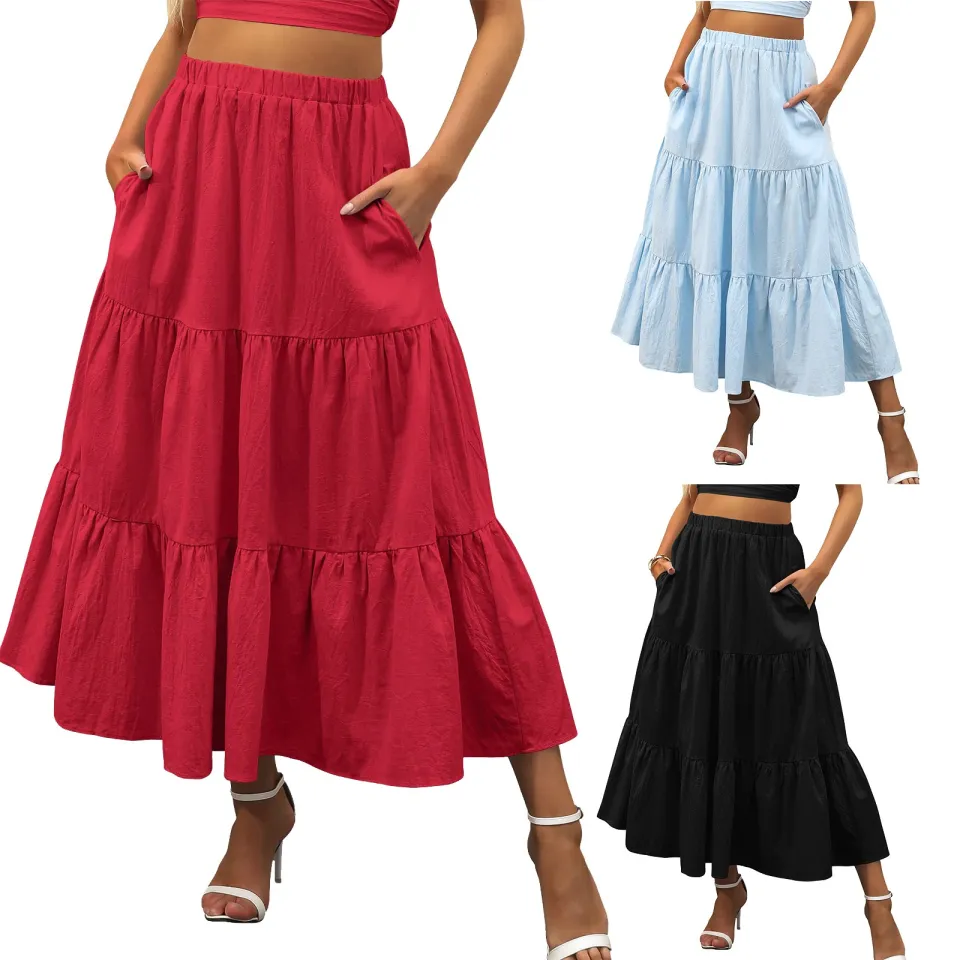 Summer Boho Skirts Women's Fashion Pleated Aline Flowy Swing