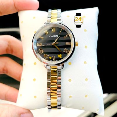 casioผู้หญิงแท้ นาฬิกาCasio คาสิโอ นาฬิกาแบรนด์เนมเลขโรมัน สายสีทูโทนเงินกับทอง นาฬิกาข้อมือแท้เท่านั้น พร้อมประกัน