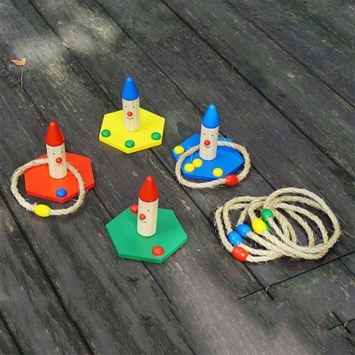 ชุดของเล่นไม้ซีคาร์ท4หมุดและแหวน8วงสำหรับเล่นเกมกลางแจ้ง