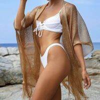 FN946N summer new beach sunscreen kimono fringed blouse bikini swimwear solid color holiday style