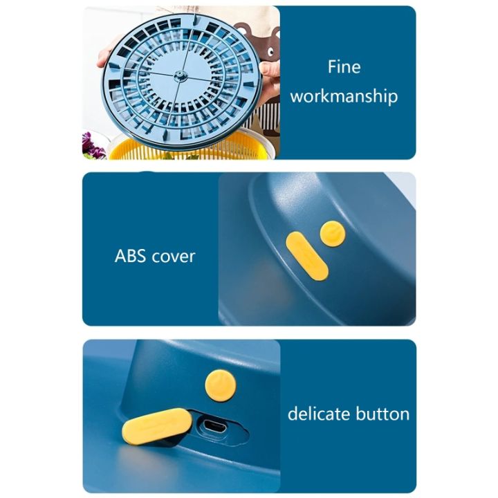 สปินเนอร์เครื่องเป่ามินิไฟฟ้าพลาสติก-keranjang-tirisan-ผักและผลไม้ปั่นอุปกรณ์ที่ใช้ในครัว10วินาทีเพื่อระบายน้ำ