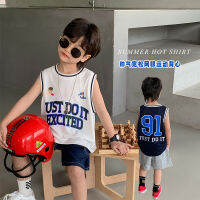 Childrens tops boys 2023 Summer new loose letter vest baby breathable mesh contrast color basketball wear tide