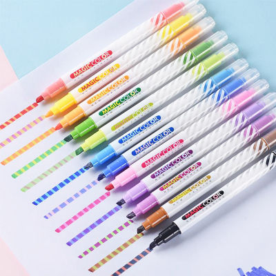 GENVANA Art Magic Color-changing Marker Pen 12 Colors Girls Hand Painted Note Discoloration Pen Double-headed Highlighter G-0595