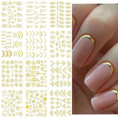 【CW】 12pcs Stickers Gold Design Manicure Sliders Gel Decal Wrap Decorations