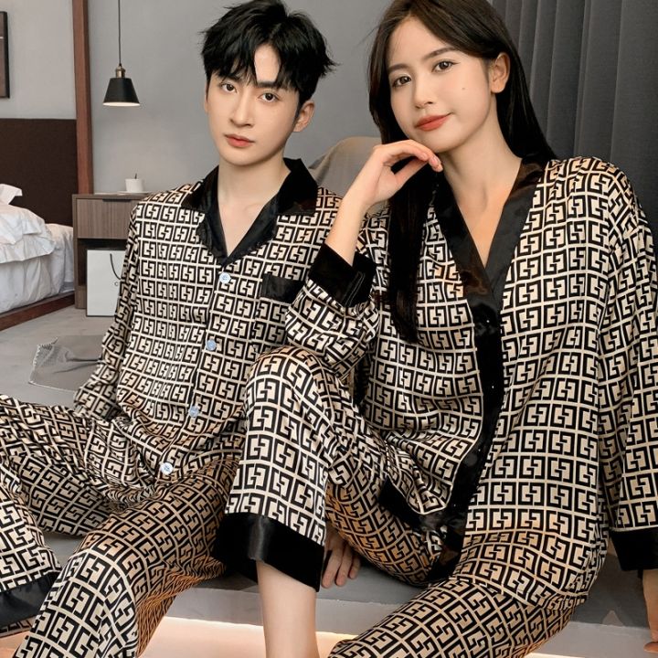 jxgarb-spring-autumn-new-satin-letter-cross-female-male-couples-pajamas-sets-fashion-women-men-lovely-ice-silk-sleepwear