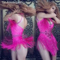 Aolzbiip49h 6 สีประกายคริสตัลพู่บอดี้สูทไนท์คลับเต้นรำ แสดงเวทีสวมใส่ยืดชุดปาร์ตี้นักร้องหญิงนักเต้นเครื่องแต่งกาย