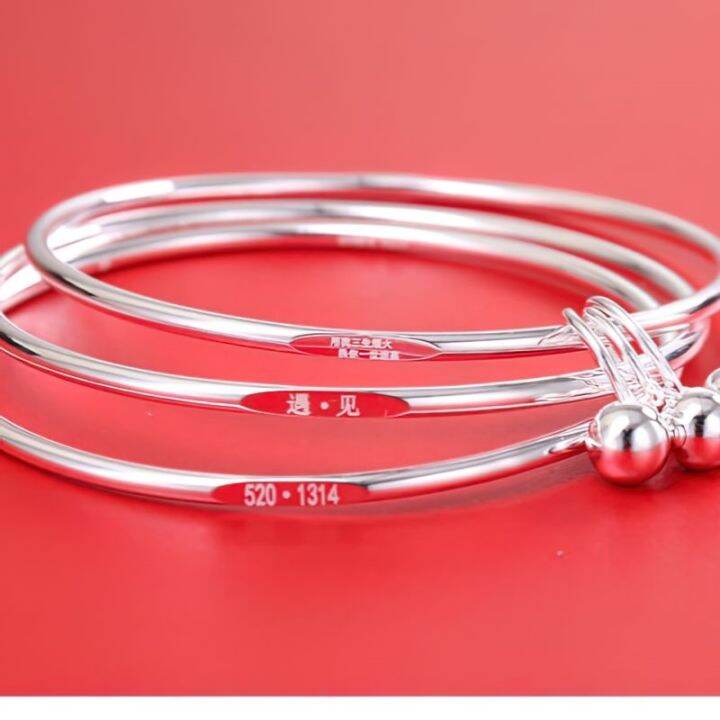 999-fine-silver-bracelet-female-junior-iii-contracted-students-three-times-sterling-bracelets-three-ring-bell-lettering