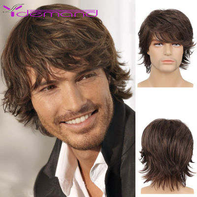 Y Demand Natural Wave Brown Pixie Cut Hair Short Mens Wigs Synthetic Full Wig Fleeciness Realistic Natural Toupee For Men