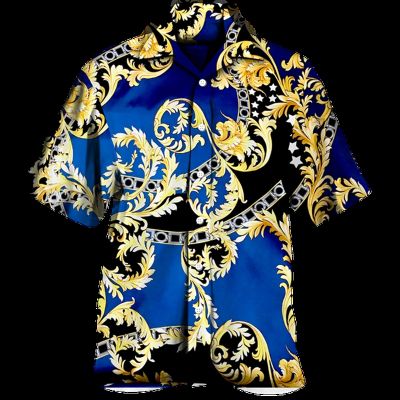 เสื้อหรูสไตล์บาโรกของผู้ชายเสื้อคอปกฮาวายแขนลำลองขาสั้นขายดีใหม่สำหรับงานปาร์ตี้แนวสตรีทฤดูใบไม้ร่วง