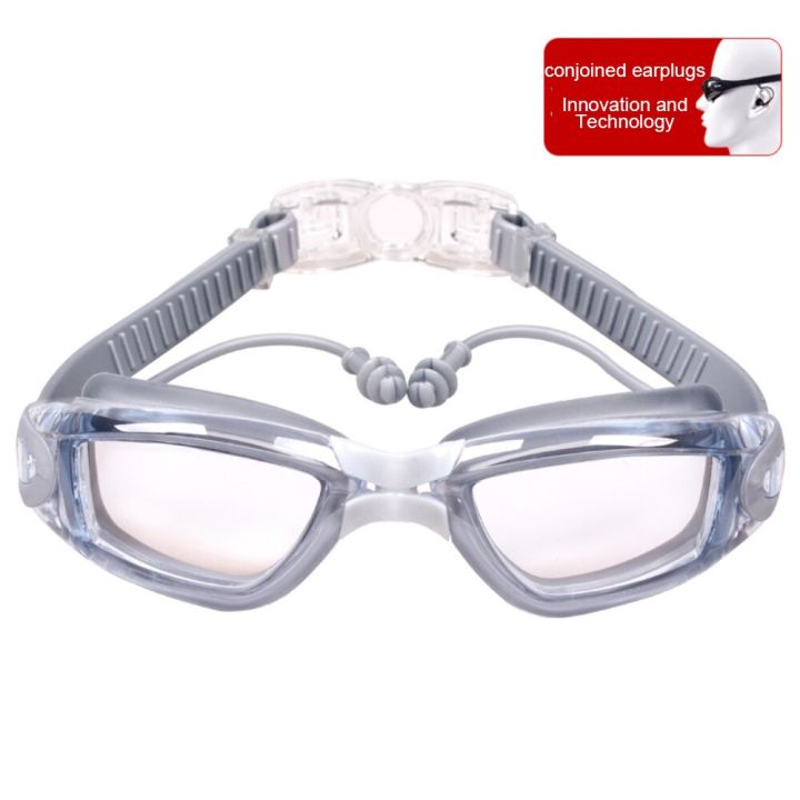 แว่นตาว่ายน้ำซิลิโคนแว่นว่ายน้ำมืออาชีพพร้อมที่อุดหูกรอบขนาดใหญ่กันน้ำป้องกันการเกิดฝ้าสำหรับทุกเพศ