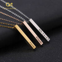 Qitian Statement Rose Gold Color Long Column DIY Engraved Pendants &amp; Necklaces Women Personalized Name Bar Jewelry For Women