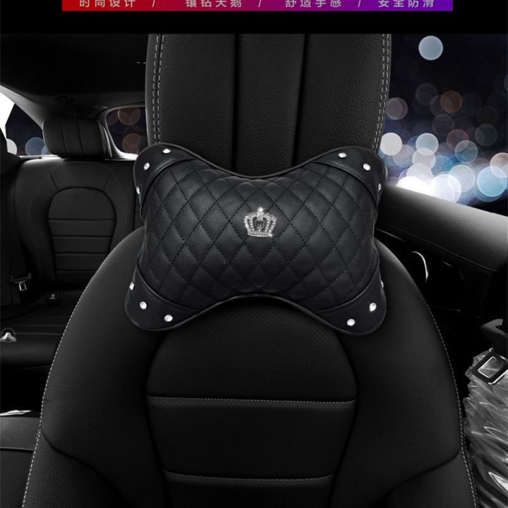 diamond-crown-หมอนรองศีรษะในรถยนต์หมอนรองคอในรถยนต์-pu-leather-car-interior