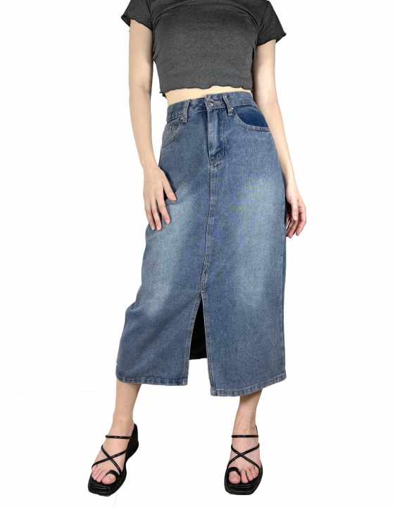 High Waist Long Skirt Retro Maxi Skirt Maong | Lazada PH