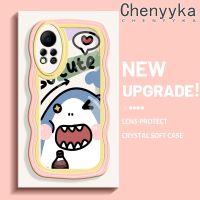 Chenyyka เคสสำหรับ Infinix Hot 11S NFC เคสการ์ตูตูนน่ารัก ฉลามน่ารักใหม่มาการองคลื่นขอบกันกระแทกใสนิ่มเคสมือถือความคิดสร้างสรรค์เคสโปร่งใส กล้องถ่ายรูปซิลิกาเจลฝาครอบป้องกัน