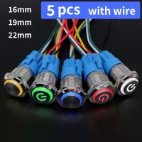 5 PCS Metal Push Button Switch 12v 16mm 19mm 22mm Ring Lamp High Head Waterproof LED Light Self Lock Reset with Wire 220V 5V 24V