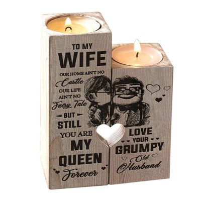 Heart-Shaped Candle Holder Wooden Candle Container Set with Printing Gift for Friends Lovers Family Candlestick Gift