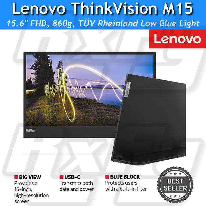 Lenovo ThinkVision M15 Portable Display Screen 15.6" FHD Mobile Monitor 1920x1080 Antiglare