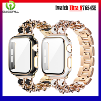 สายรัดฐาน + เคสสำหรับ Apple Watch 9 8 7 SE 6 5 4ขนาด41มม. 45มม. 40มม. 44มม. 38มม. 42มม. โซ่สแตนเลสพร้อมสายหนังสำหรับฉันดู Ultra2 49มม.