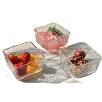 High-end Ins style small fresh square glass bowl ice cream bowl dessert fruit oatmeal breakfast bowl small salad bowl