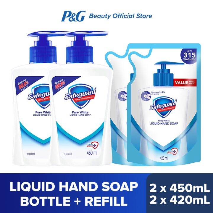 ♫safeguard Pure White Liquid Hand Soap 450ml Refills 420ml Set Of