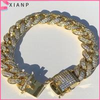 XIANP ใหม่ หรูหรา เงางาม เพชร ลิงค์เชน สร้อยข้อมือ ฮิพฮอพ ฝัง Rhinestone