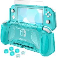 HEYSTOP Protective Case for Nintendo Switch Lite with Game Card Storage, Tempered Glass Screen Protector and 6 Thumb Grip