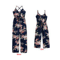 Mother and Daughter Matching Clothing 2021 Family Look Floral Printed Strap Overall Jumpsuit for Woman Girls Baby Summer Rompers