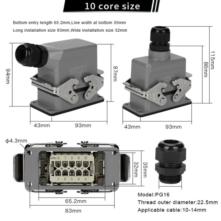 cw-heavy-duty-connectors-he-10-inserts-500v-16a-contact-screw-crimp-industrial-rectangular-hood-top-side-entry-hdc-he-010