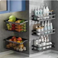 [COD] Onion ginger garlic fruit and vegetable kitchen racks wall-mounted storage baskets various artifacts wall-draining no punching