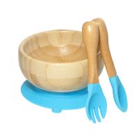 Baby Feeding Bowl Safe Bamboo Tray Dinner Plate with Silicone Suction Cup Spoon Fork Set Utensil Dishes Tableware Kit BPA-free