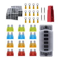 6 Way Fuse Block Waterproof with Sticker Labels with Negative Bus Fuse Box for Automotive Trailer Marine SUV Yacht