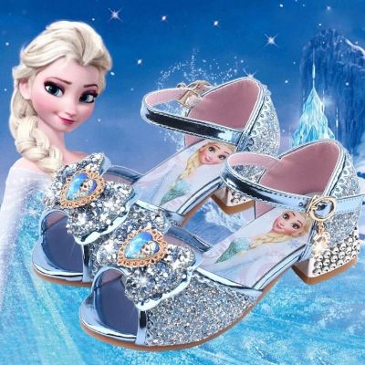 Disney Girls Sandals Frozen 2 Elsa Princess Shoes Little Girls Crystal Shoes Children High Heels Catwalk Show Shoes