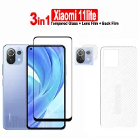 3in1ฟิล์ม Xiaomi 11กระจกนิรภัยและ Xiaomi 11 Lite 5G NE / Mi 11T 12T 11 12 13 Pro/ 12 Lite/mi 10 T Pro 5G + ปกป้องหน้าจอกล้อง + ฟิล์มเลนส์คาร์บอนไฟเบอร์ฟิล์มด้านหลัง