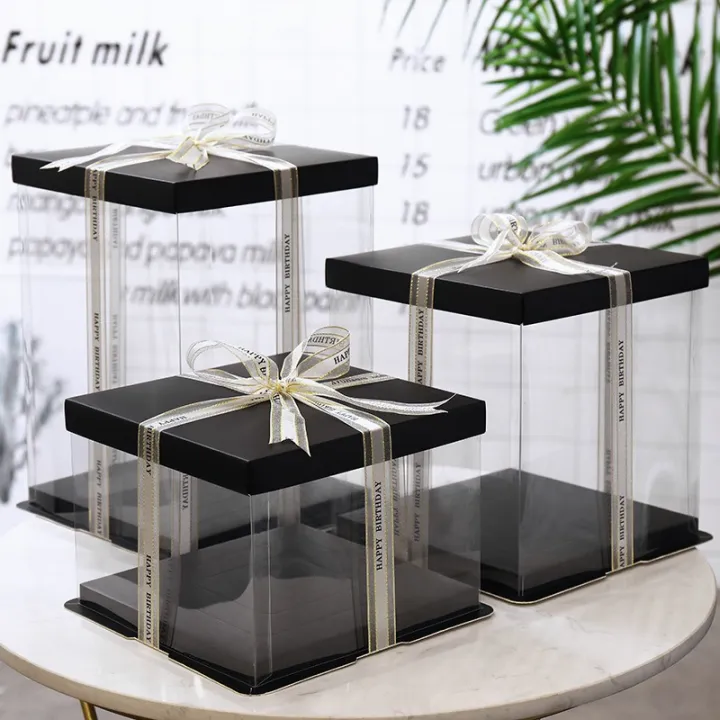 Kotak Kek Display Box Cake White Flower Box Transparent Cake Display ...